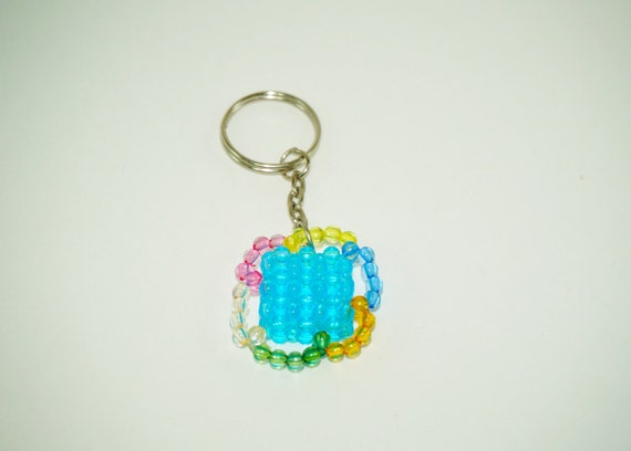 Teal beaded keychain