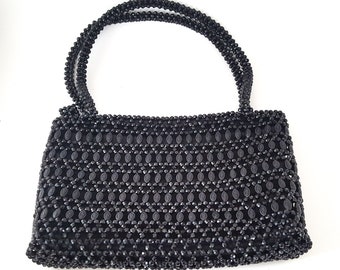 Beaded Purse, Bead Black Shoulder Bag, Beaded Handbag, Unique Tear Drop Bead Purse, Unique Hand Bag, Acrylic Bead Purse, Beaded Shoulder Bag