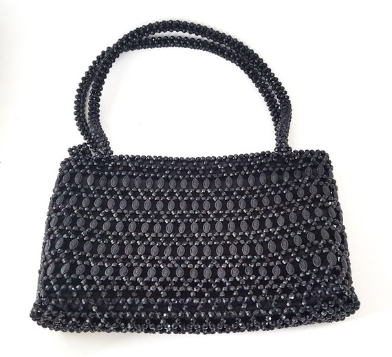 Beaded Purse Bead Black Shoulder Bag Beaded Handbag Unique 