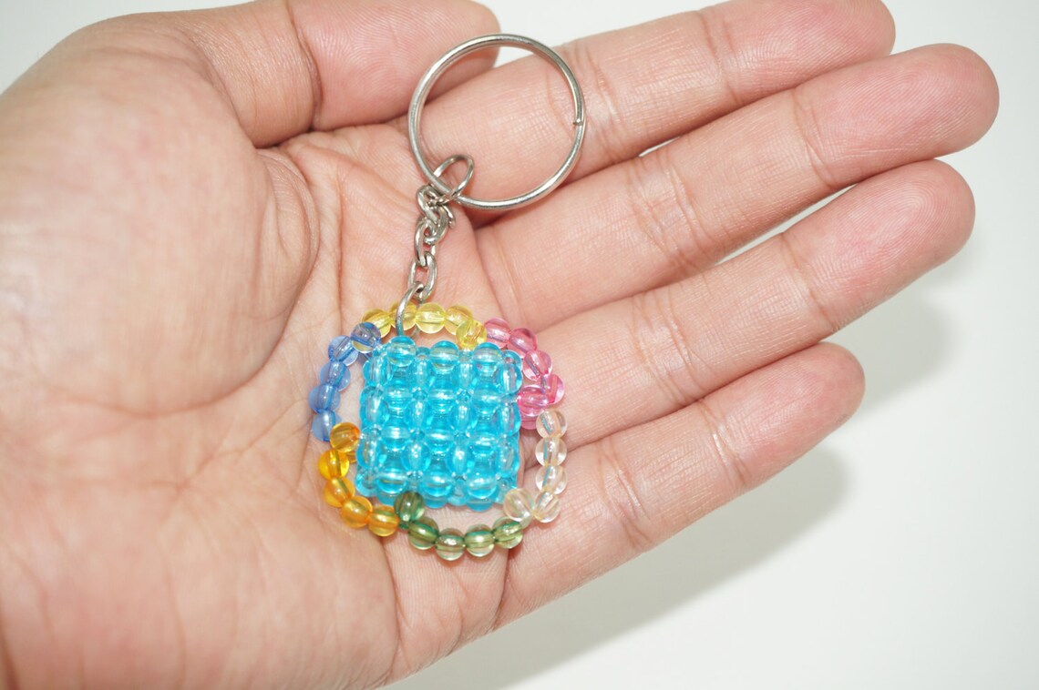 Beaded Keychain Teal Keychain Aqua Blue Keychain Beaded Etsy