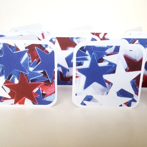 Cartes patriotiques étoiles, mini cartes étoiles, étoiles rouges, blanches et bleues, cartes carrées, 3 x 3 cartes, cartes jour de l'indépendance, cartes 4 juillet