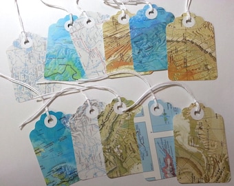 Atlas Tags, Upcycled Atlas Tags, Map Tags, 24 Pieces Upcycled Tags, Tags with Strings, Old Maps Tags, Favor Tags, Upcycled Tags, Wedding Tag