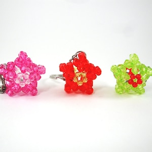 Puffy Star Keychain, Beaded Keychain, Star Keychain, Beadwork Keychain, Beadwork Star, Beaded Star Keychain, Bead Star Keychain, Round Stars