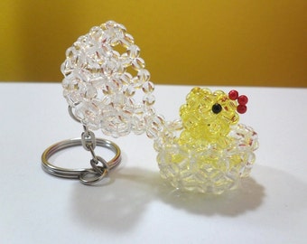 Hatching Chick Keychain, Easter Key Fob, Beaded Chick, Peek A Boo Chickie, Resurrection Gift, Beadwork Cute Poultry, Farm Animal Accessories