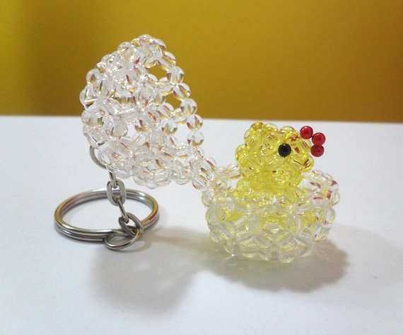 Hatching Chick Keychain, Easter Key Fob, Beaded Chick, Peek A Boo Chickie, Resurrection Gift, Beadwork Cute Poultry, Farm Animal Accessories