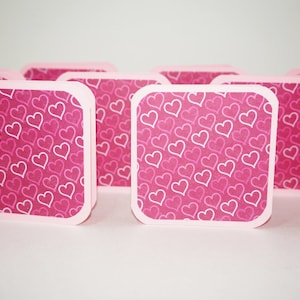 Minikaarten, hartkaarten, kaart kleine roze harten, harttags, vierkante kaarten, 3 x 3 kaarten, valentijnskaarten, valentijnskaarten, valentijnskaarten, roze kleurverloop