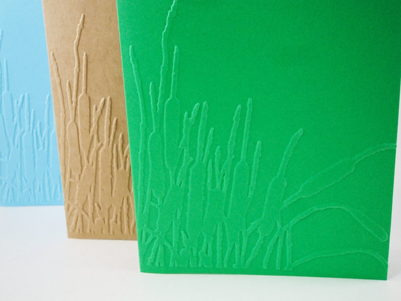 Embossed Nature Card Embossed Cattail Cards Swamp Land Stationery Cattail and Grass Cards Marsh Land Cattails Card Cat tails and Reeds