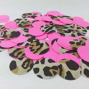 200 Leopard Hot Pink Confetti, Leopard Print Confetti, Animal Print Circles, Leopard Print with Hot Pink Circles 1 inch, 200 Safari Confetti