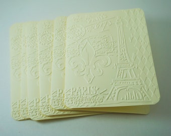 Embossed Paris Cards, Eiffel Tower & Fleur de Lis, Set of 6, Parisian, French Travel