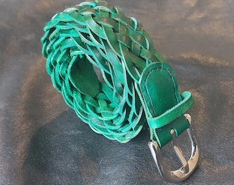 Cinturón trenzado - 2,5 cm (1 pulgada) de cuero genuino de vaca, trenzado de 6 hebras, hecho a mano en EE. UU.