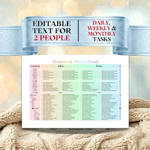 Family Chore Chart, Family of 2 Chore Chart, 2 Person Chore Chart, ADHD Cleaning Planner, Household Schedule, Editable Canva Template