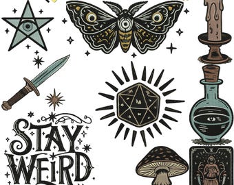 Mystical Witchy Element Embroidery Design, Witchy Gothic Embroidery, Halloween Embroidery, Magic Embroidery, Machine Embroidery Design