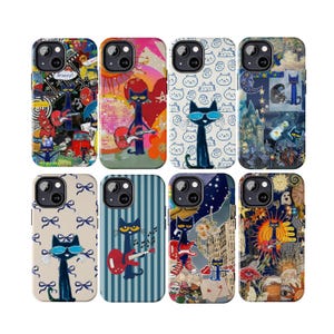 Pete The Cat Phone Cases, Groovy Blue Cat Aesthetic For iPhone 17 - X, Samsung S25 - S21, Retro Artistic Cat Guitar Cartoon, Cool Cat Gift