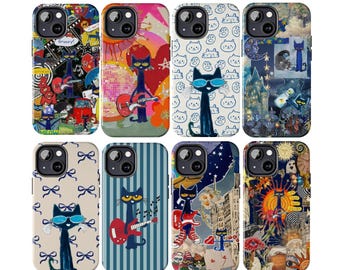 Pete The Cat Phone Cases, Groovy Blue Cat Aesthetic For iPhone 17 - X, Samsung S25 - S21, Retro Artistic Cat Guitar Cartoon, Cool Cat Gift
