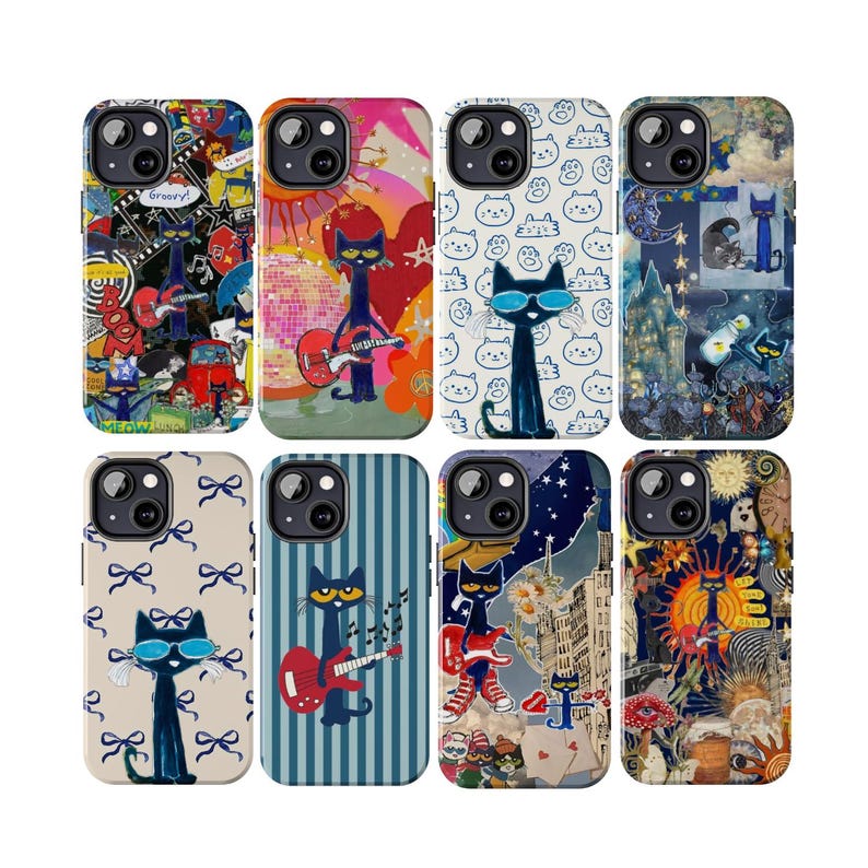 Pete The Cat Phone Cases, Groovy Blue Cat Aesthetic For iPhone 17 - X, Samsung S25 - S21, Retro Artistic Cat Guitar Cartoon, Cool Cat Gift Bild 1