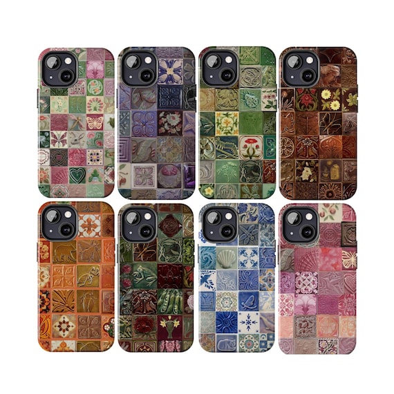 Azulejo Tiles Mosaic Phone Case, Bohemian Retro Y2k 90s Hippie For iPhone, Samsung, Celestial Floral Ceramic Tile, Stainted Glass, Gifts