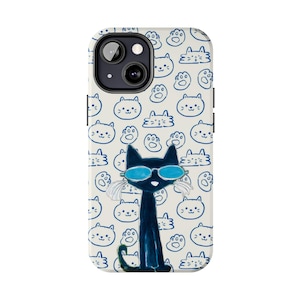 Pete The Cat Phone Cases, Groovy Blue Cat Aesthetic For iPhone 17 - X, Samsung S25 - S21, Retro Artistic Cat Guitar Cartoon, Cool Cat Gift #3