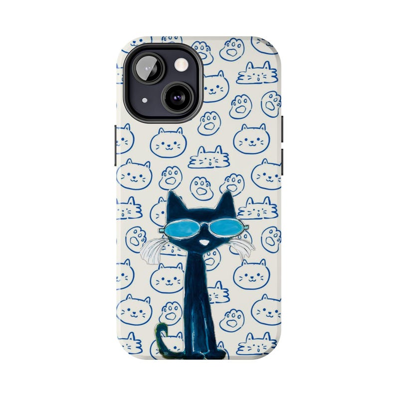 Pete The Cat Phone Cases, Groovy Blue Cat Aesthetic For iPhone 17 - X, Samsung S25 - S21, Retro Artistic Cat Guitar Cartoon, Cool Cat Gift #3