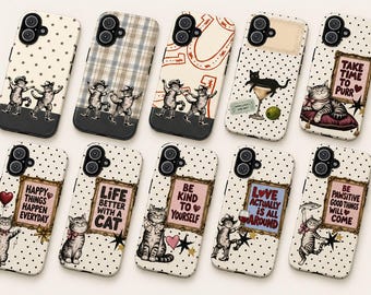 Black Cat Martini Phone Case, Quirky Indie Aesthetic Polka Dot For iPhone, Samsung, Coquette Y2K with Wine Glass, Olive Gallery Frame, Gifts
