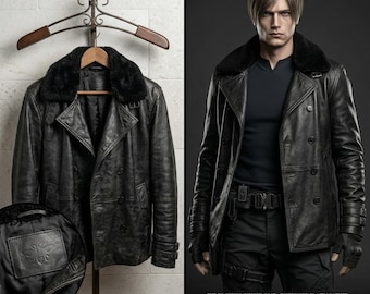Leon S. Kennedy RE9 Leather Jacket | Detachable Faux Fur Collar Coat