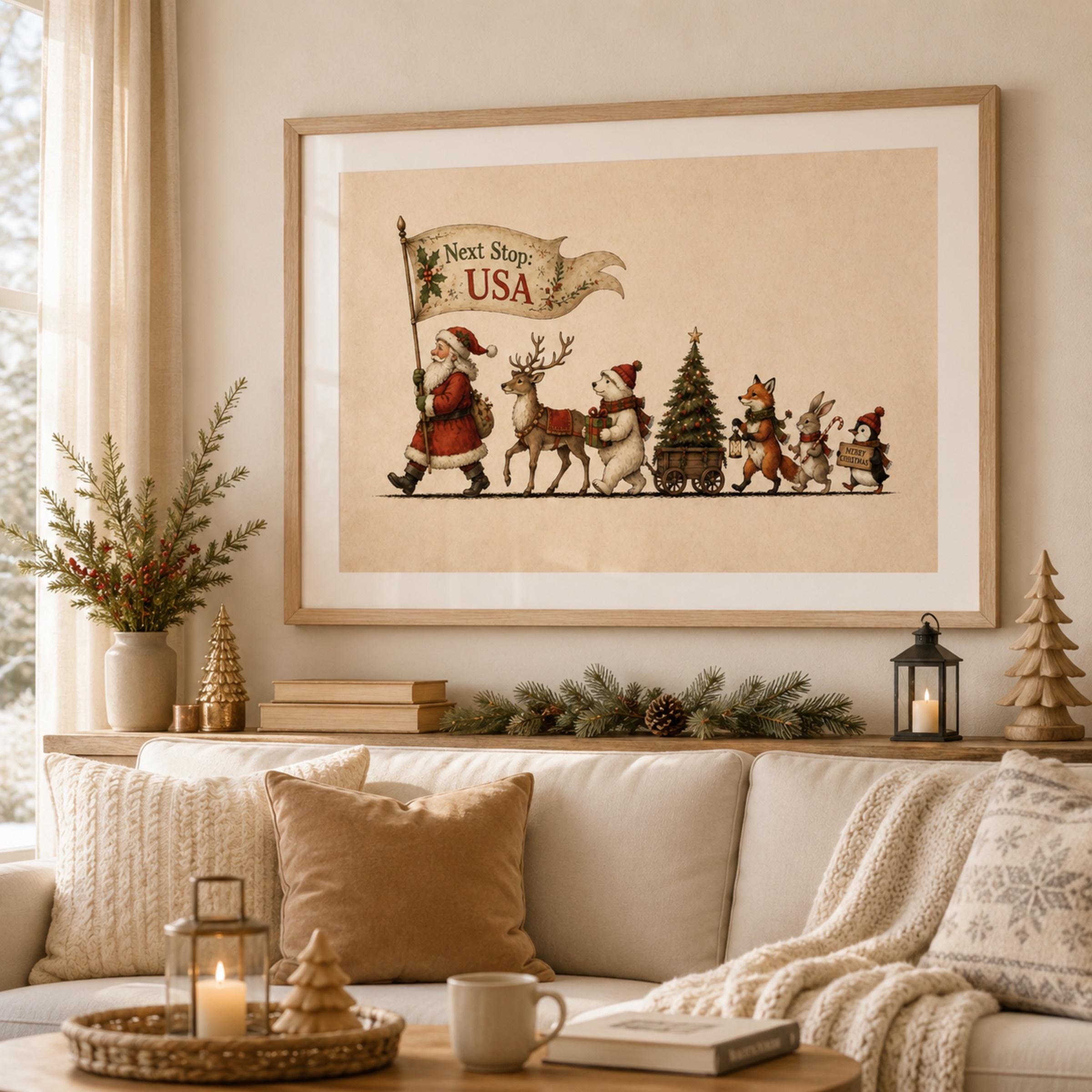 Christmas Parade Wall Art | Vintage Santa Reindeer Holiday Print | Printable Digital Download — image 7