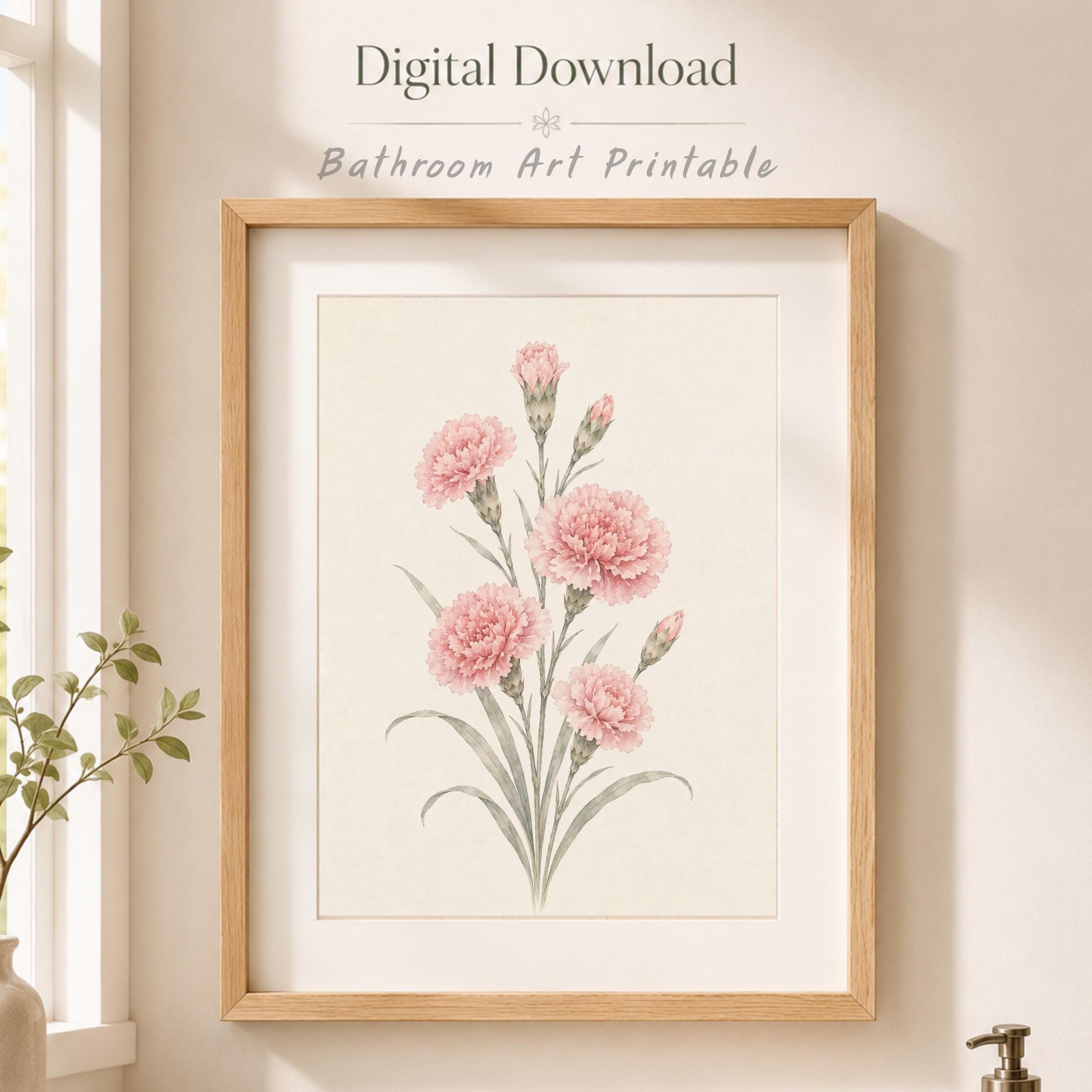 January Birth Flower Print | Carnation Printable Wall Art | Pink Botanical Gift Decor Digital Download — image 7