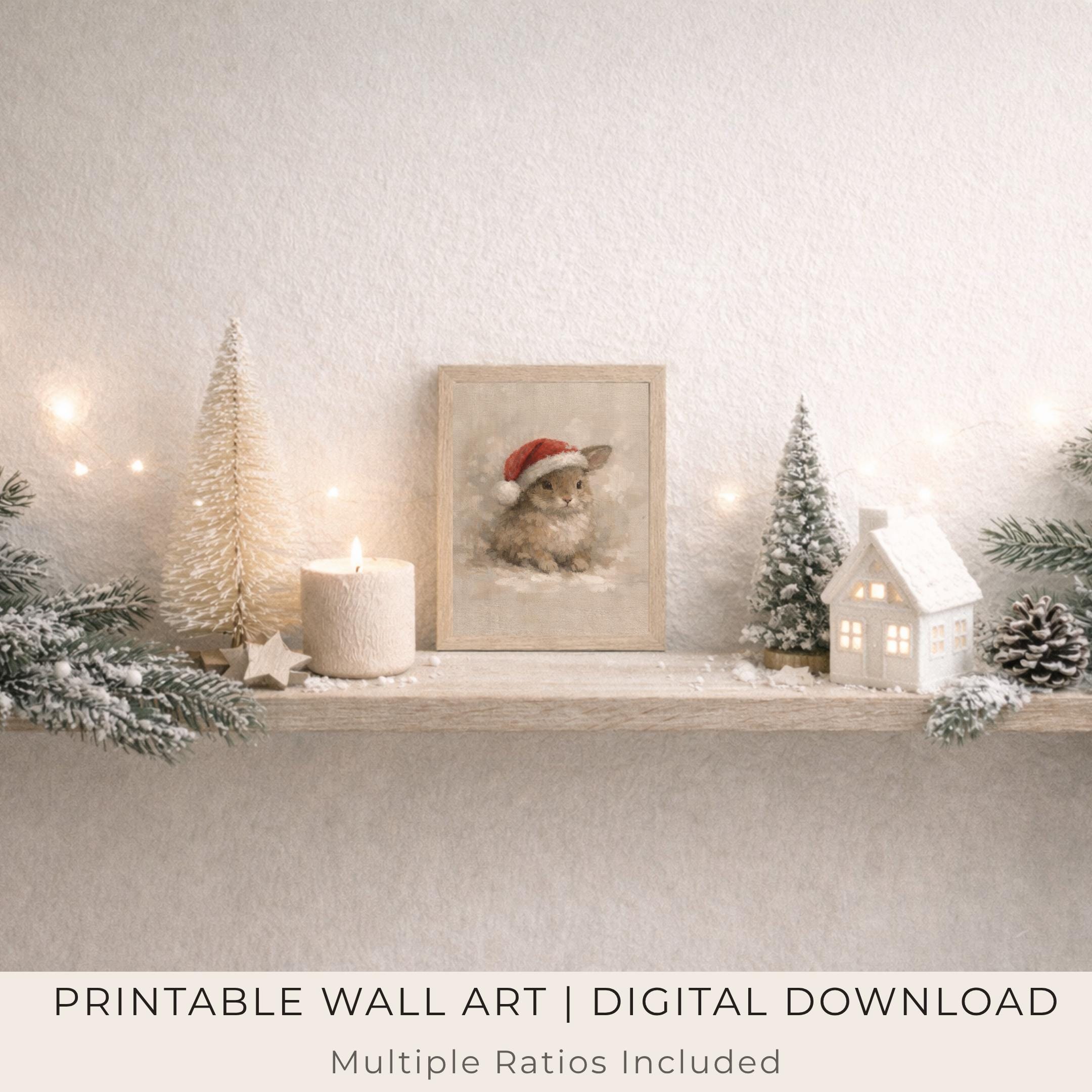 Christmas Bunny Art Print | Santa Hat Rabbit Shelf Decor (Digital Download) — image 2