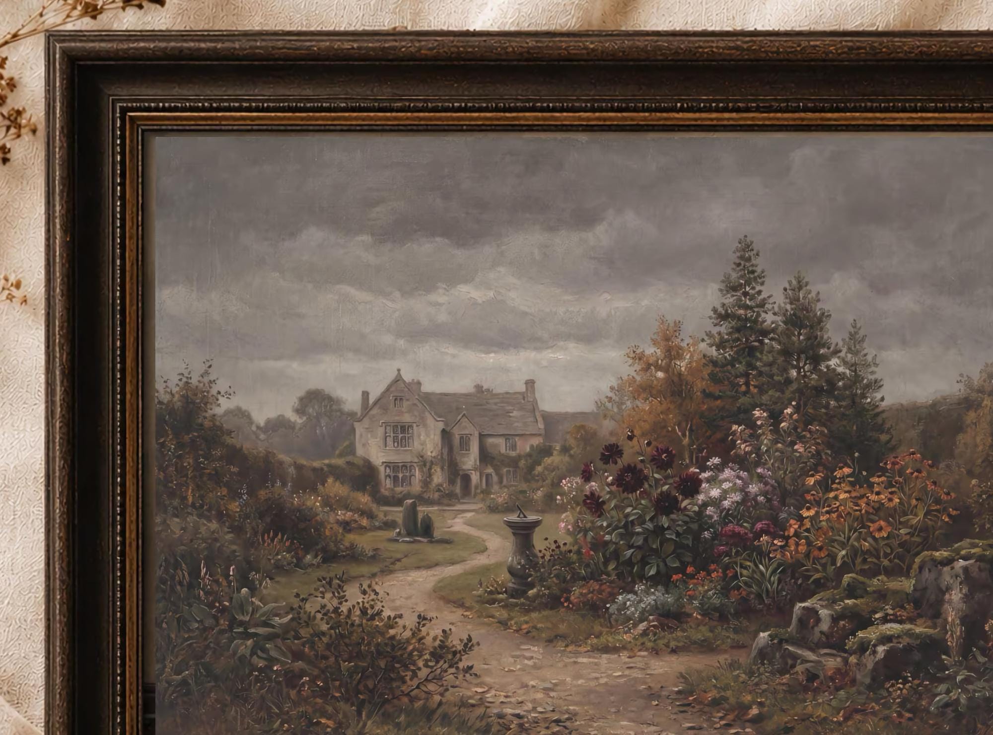 Moody Fall English Garden Art, Rustic Landscape Print, Vintage Cottage Manor (Digital Download) — image 2