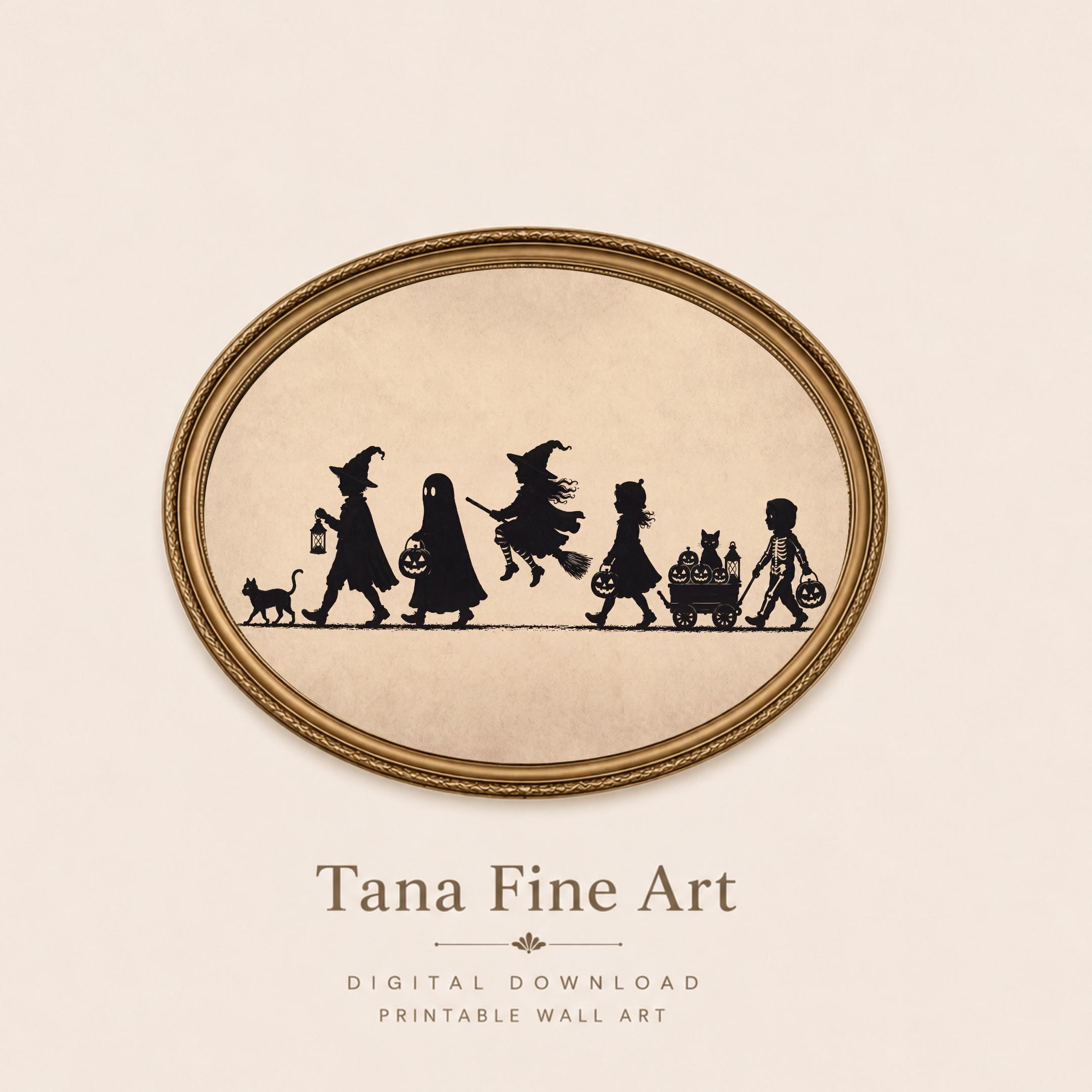 Halloween Trick or Treat Wall Art, Silhouette Print, Vintage Kids Halloween Digital Download