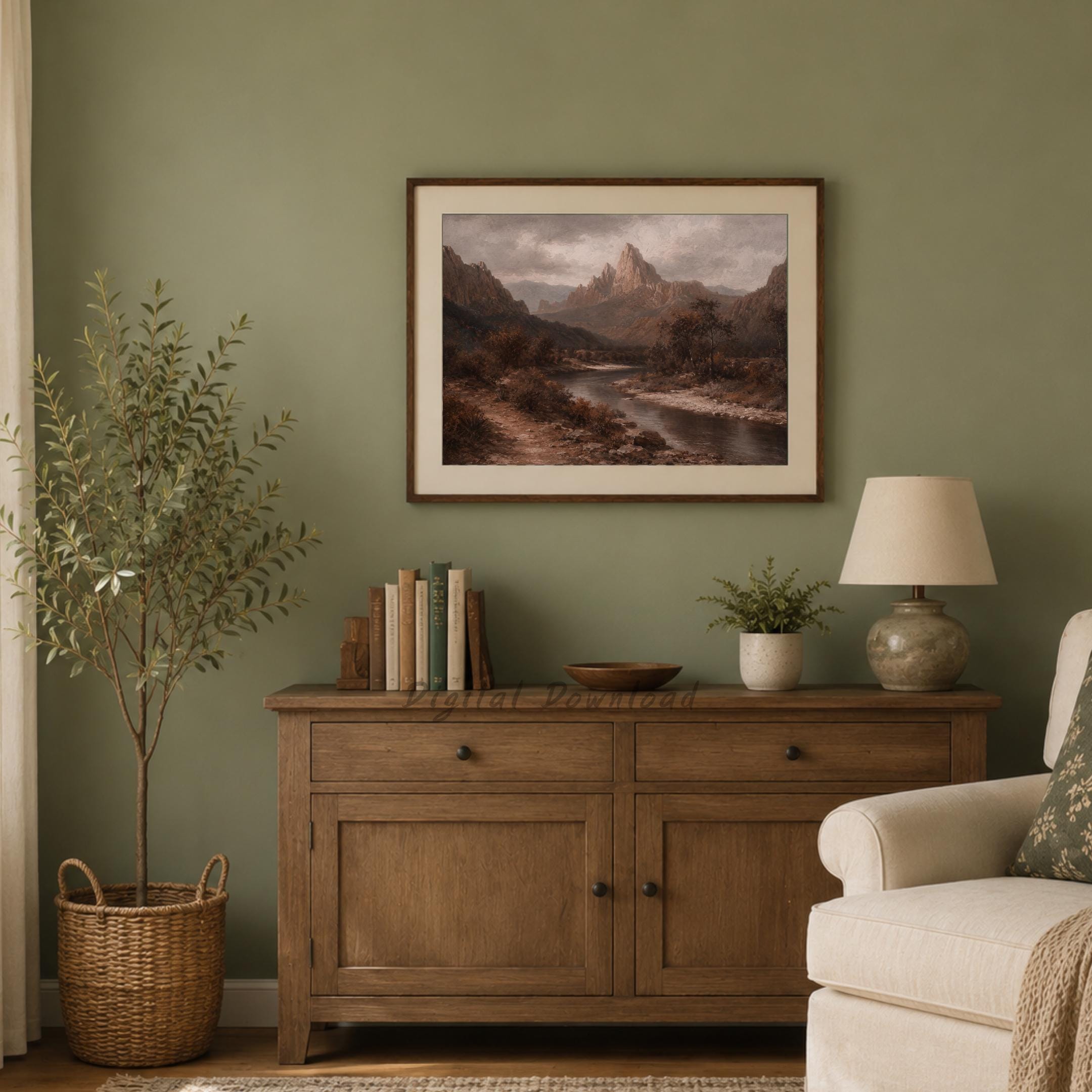 Mountain River Wall Art | Moody Fall Landscape Print | Vintage Nature Printable Digital Download — image 7