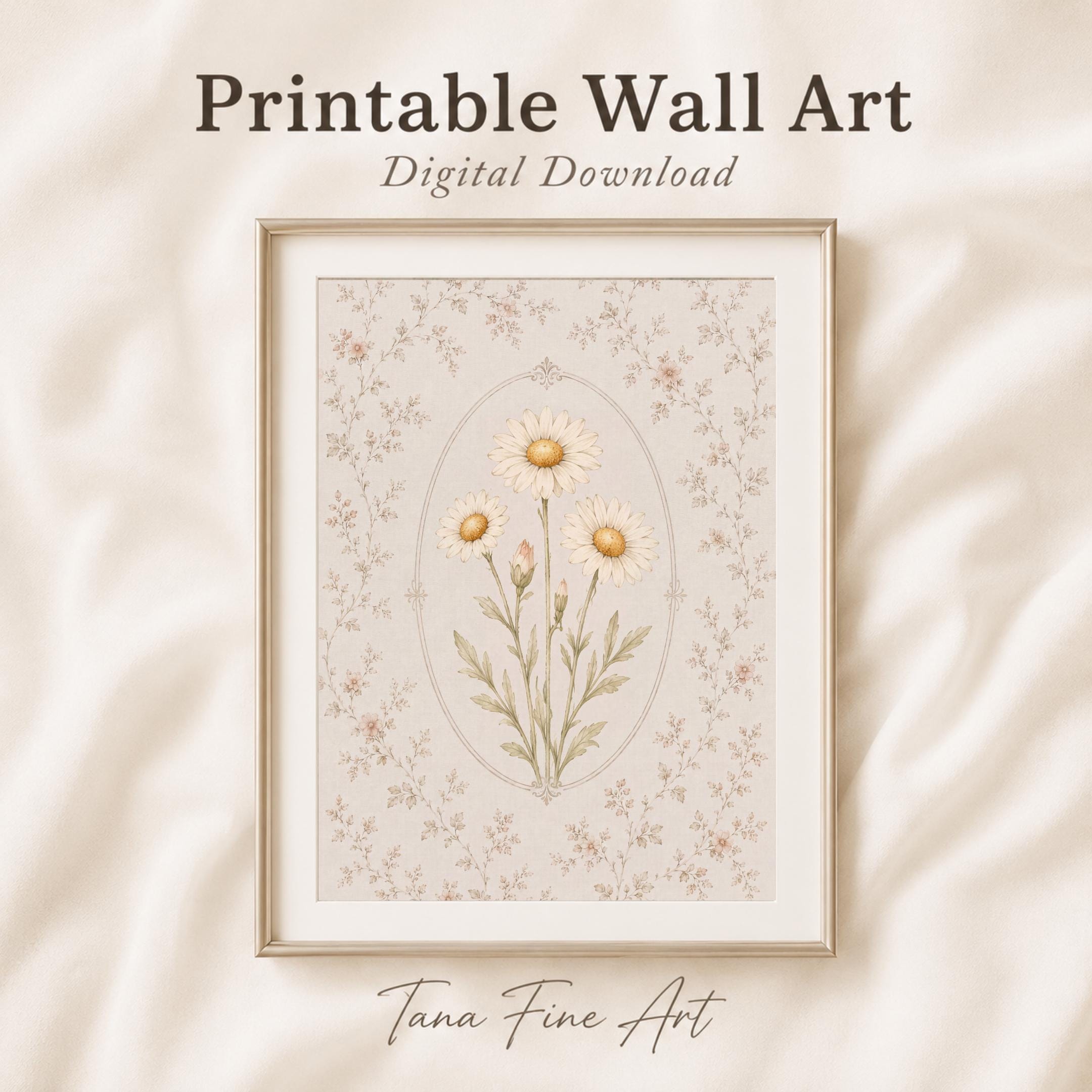 April Birth Month Flower Print | Daisy Wall Art | Vintage Botanical Gift Digital Download Decor
