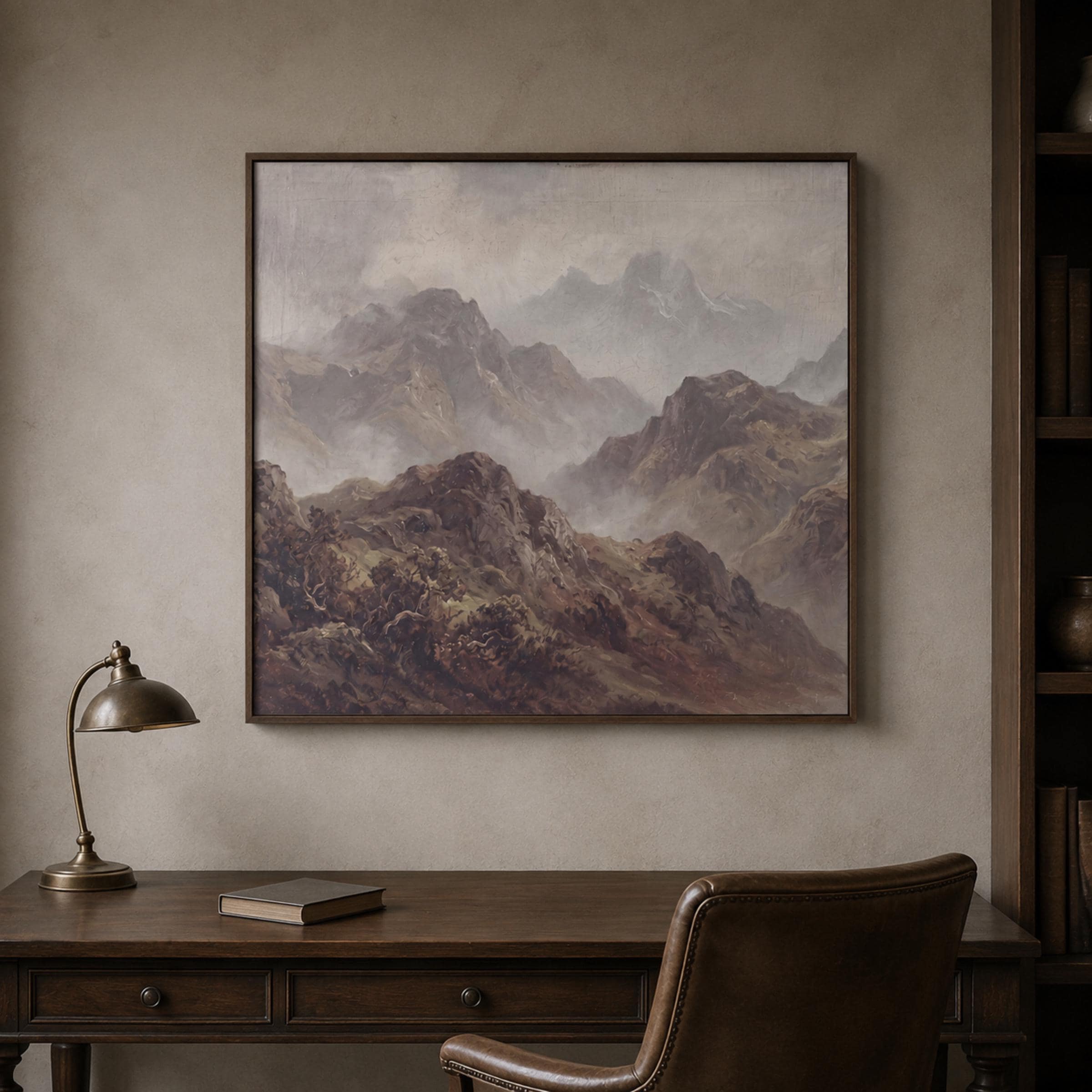Rustic Mountain Wall Art, Vintage Misty Alpine Landscape, Earthy Wilderness Home Decor, Digital Download — image 5