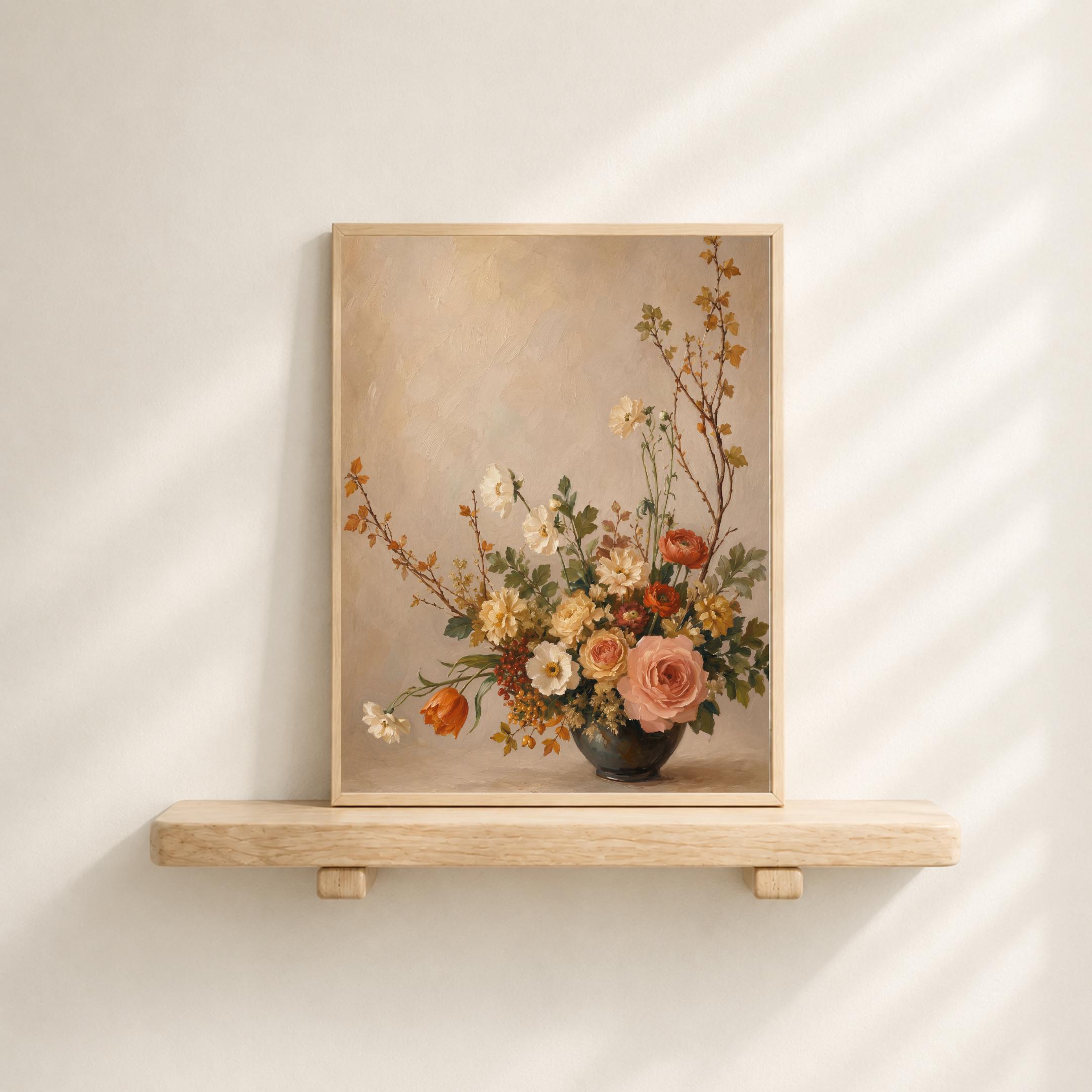 Fall Floral Bouquet Art, Blush Rose Ranunculus Still Life, Autumn Flower Decor (Digital Download) — image 6