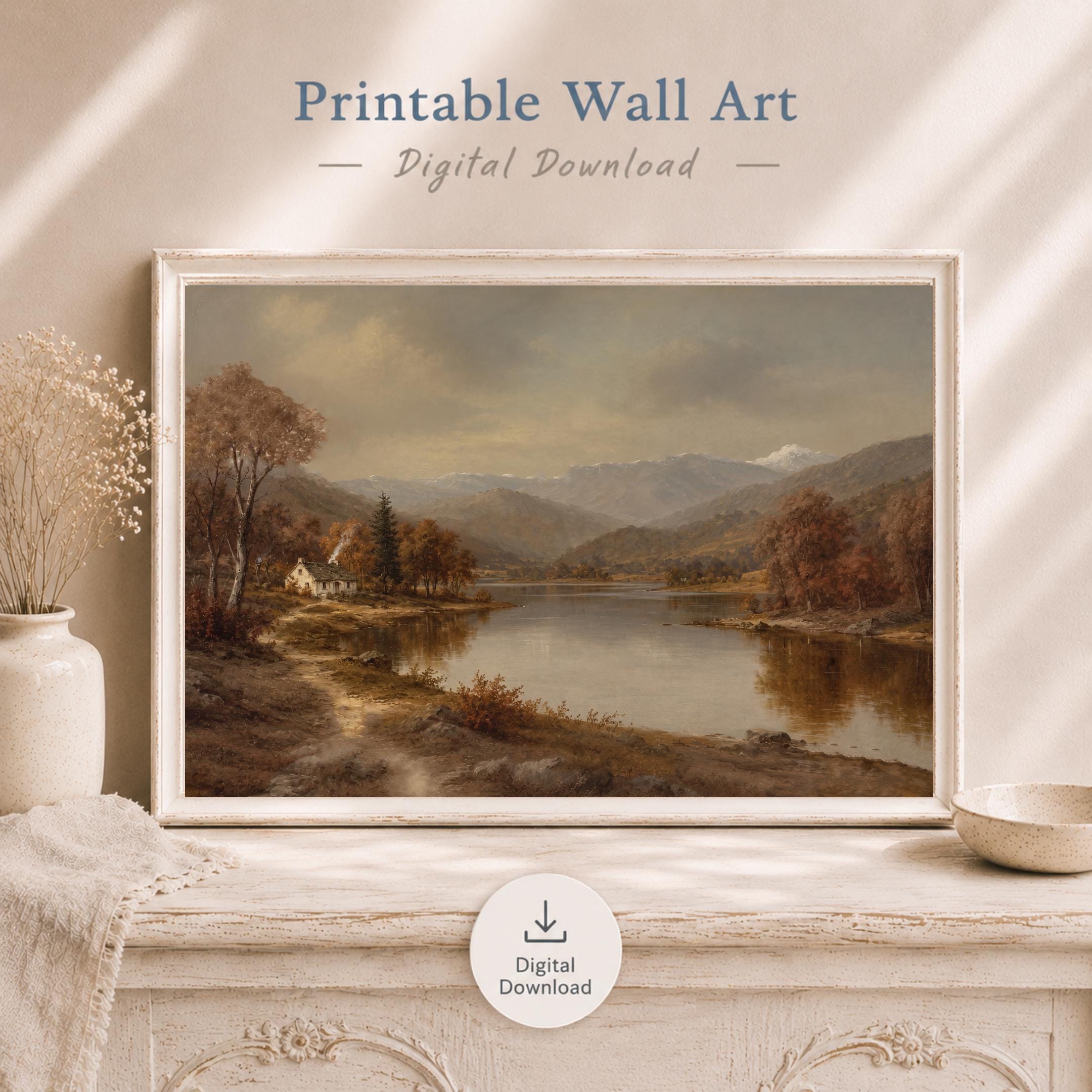 Vintage Autumn Cottage Lake Landscape Print, Rustic Fall Decor (Digital Download) — image 10