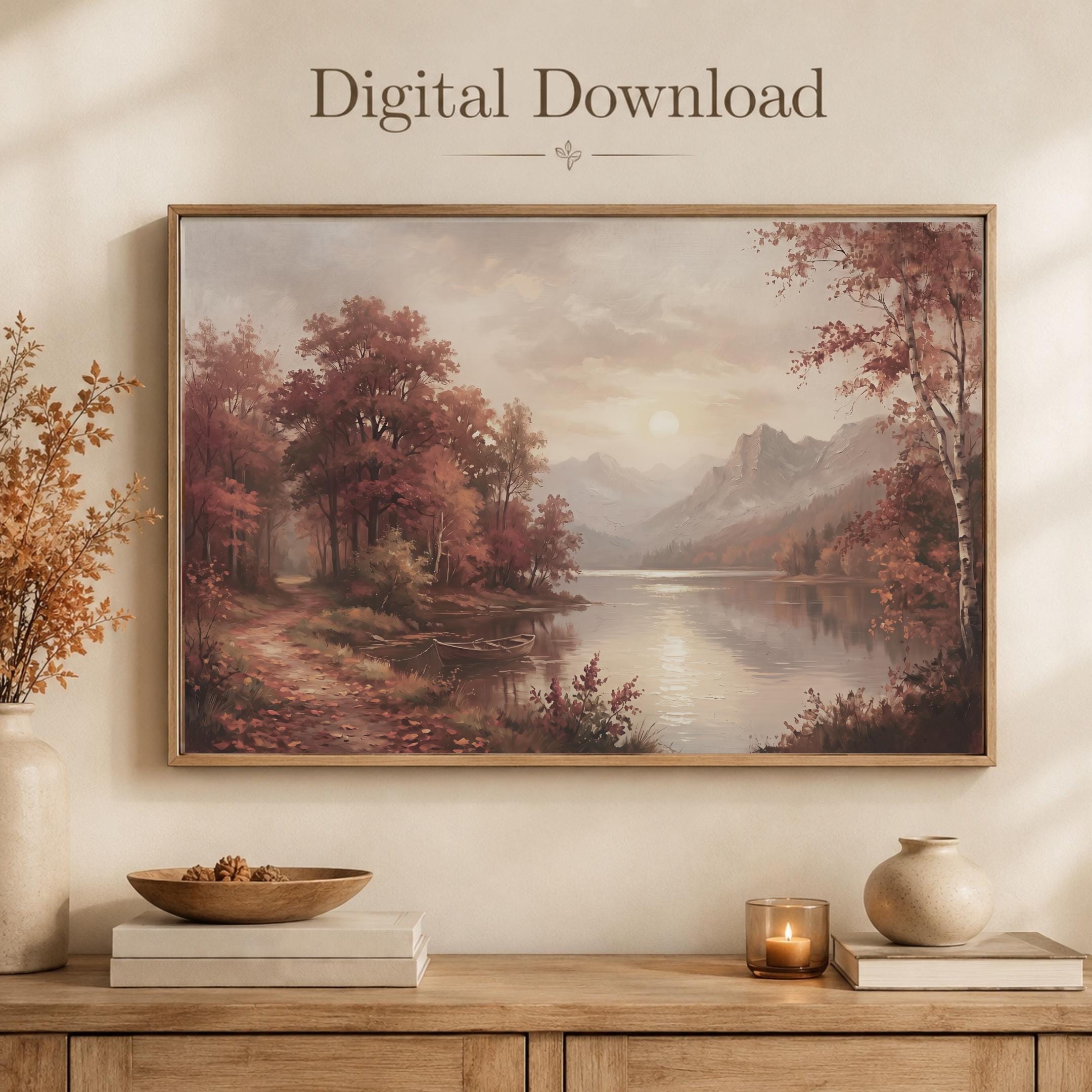 Autumn Lake Wall Art, Fall Mountain Landscape, Moody Landscape Print (Digital Download)
