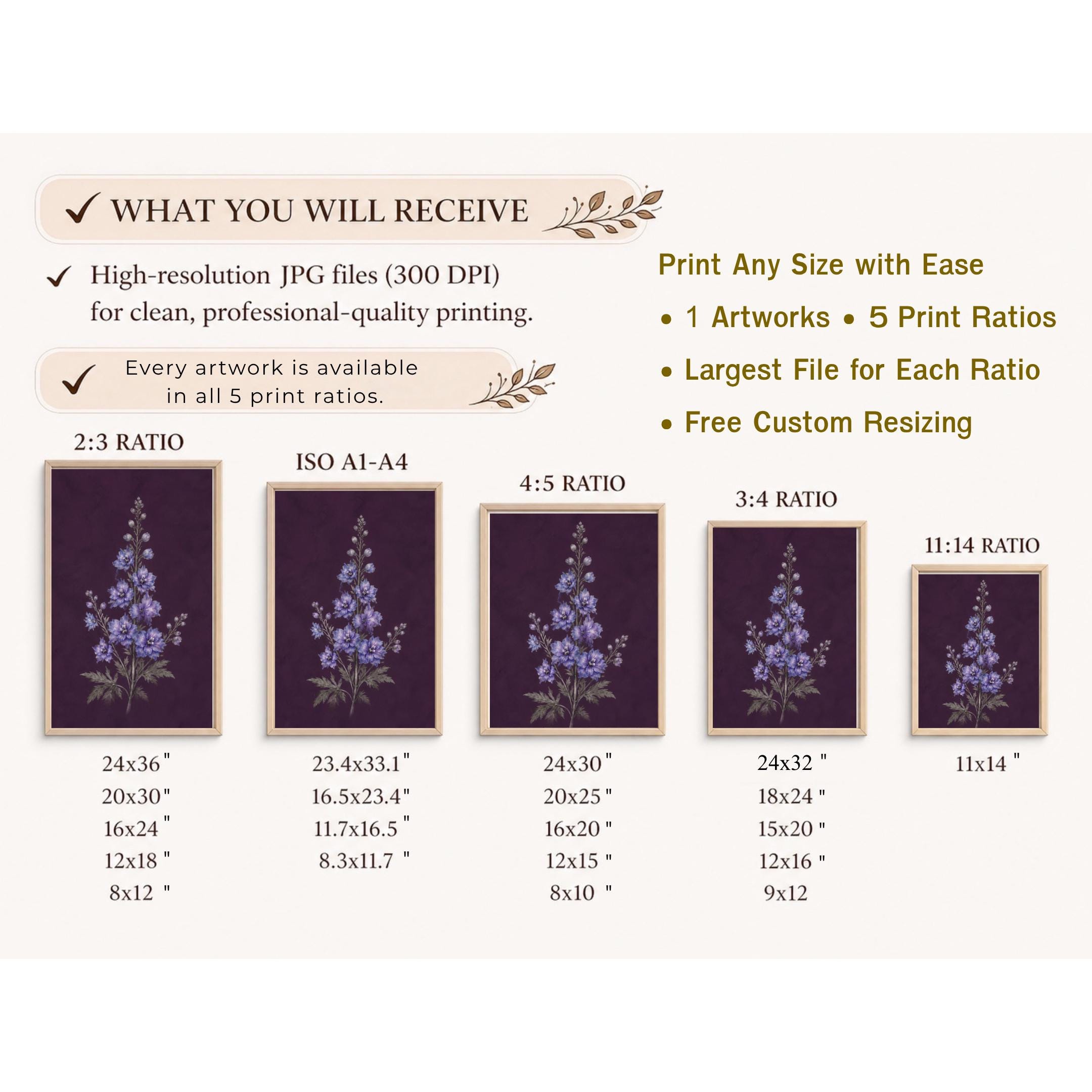 Dark July Birth Flower Print | Larkspur Wall Art | Dark Botanical Digital Download — image 10