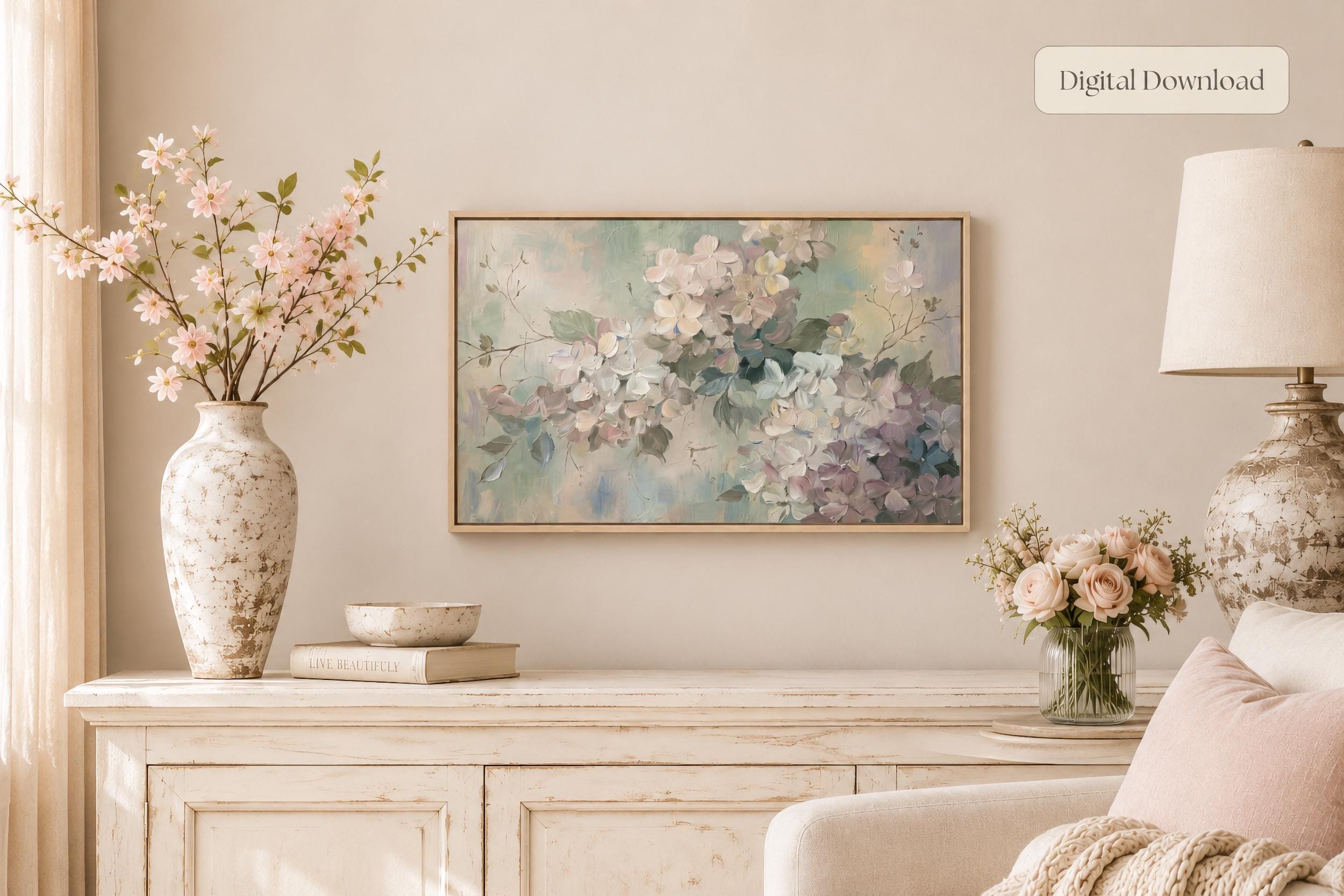 Neutral Floral Wall Art Printable, Soft White Blossom Farmhouse Wall Decor (Digital Download) — image 5