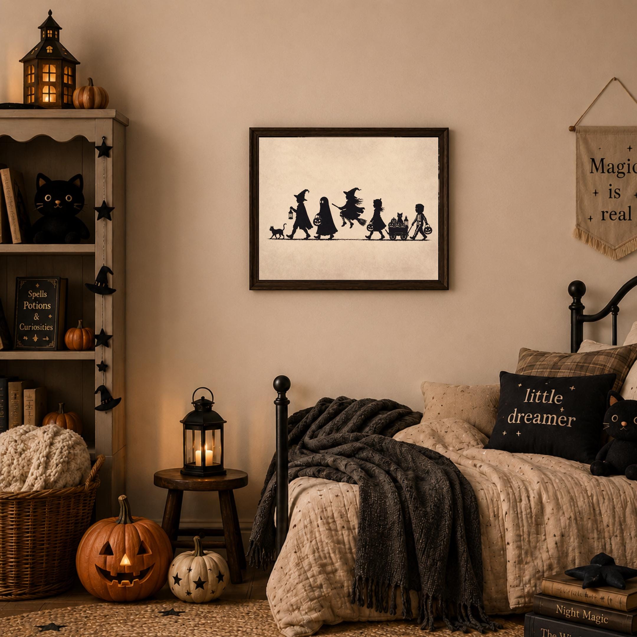 Halloween Trick or Treat Wall Art, Silhouette Print, Vintage Kids Halloween Digital Download — image 9