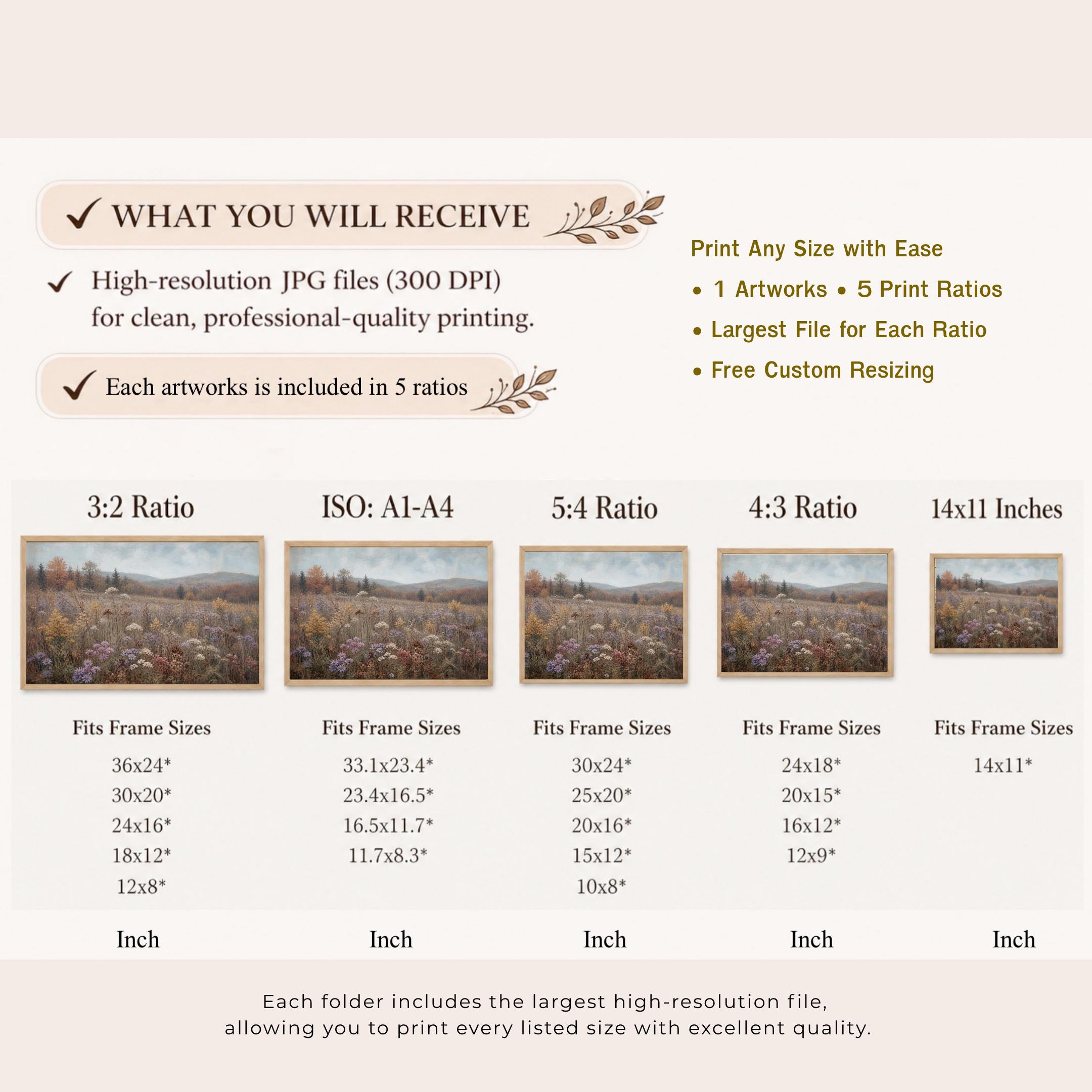 Fall Meadow Wall Art | Wildflower Landscape Print | Vintage Landscape Digital Download — image 10