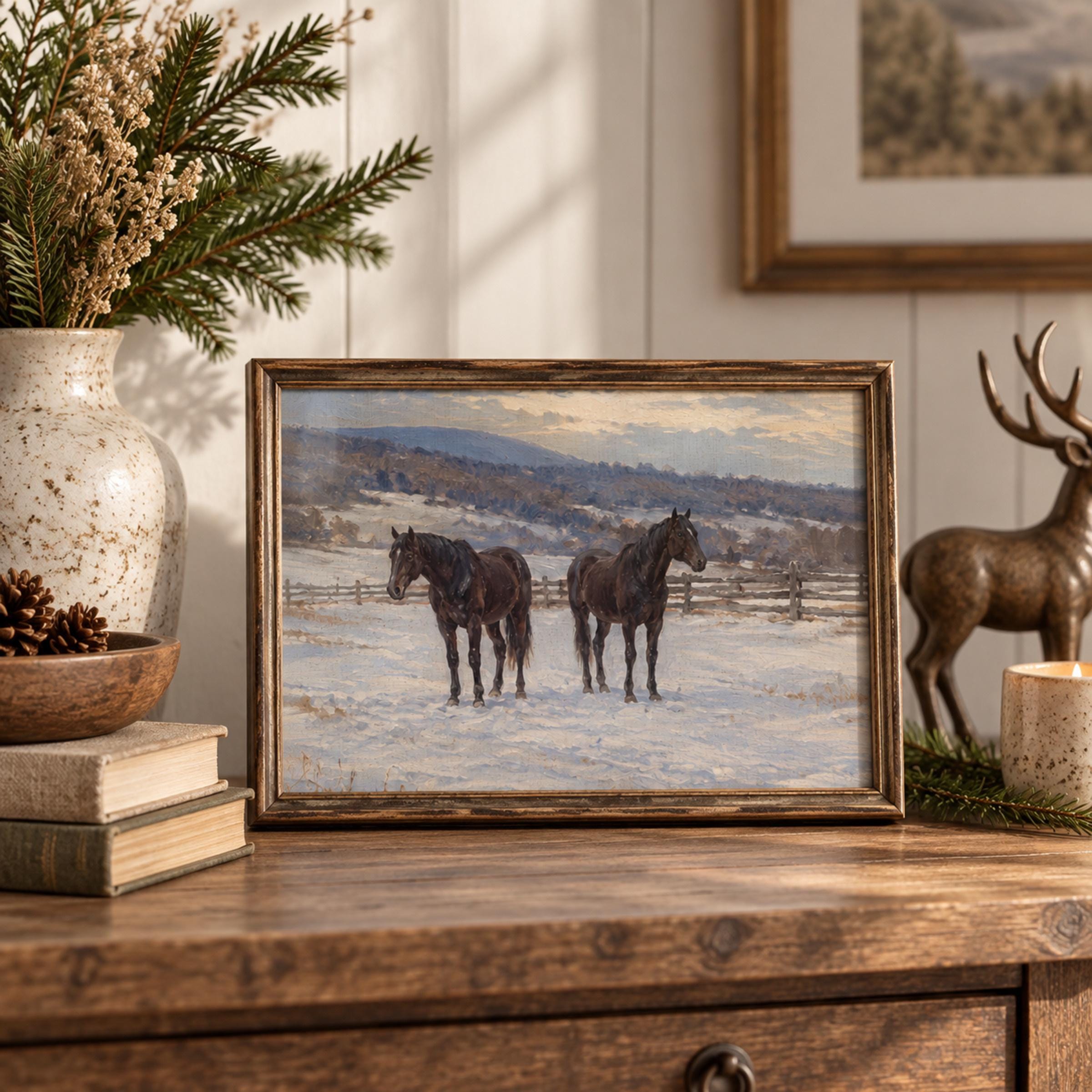 Two Dark Horses in the Snow — image 5