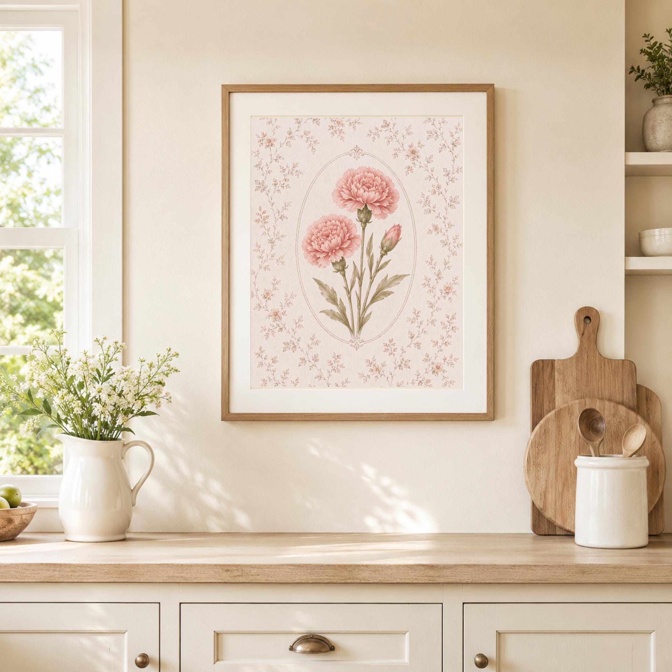 January Birth Month Flower Print | Carnation Printable Art | Pink Botanical Gift Decor Digital Download — image 7