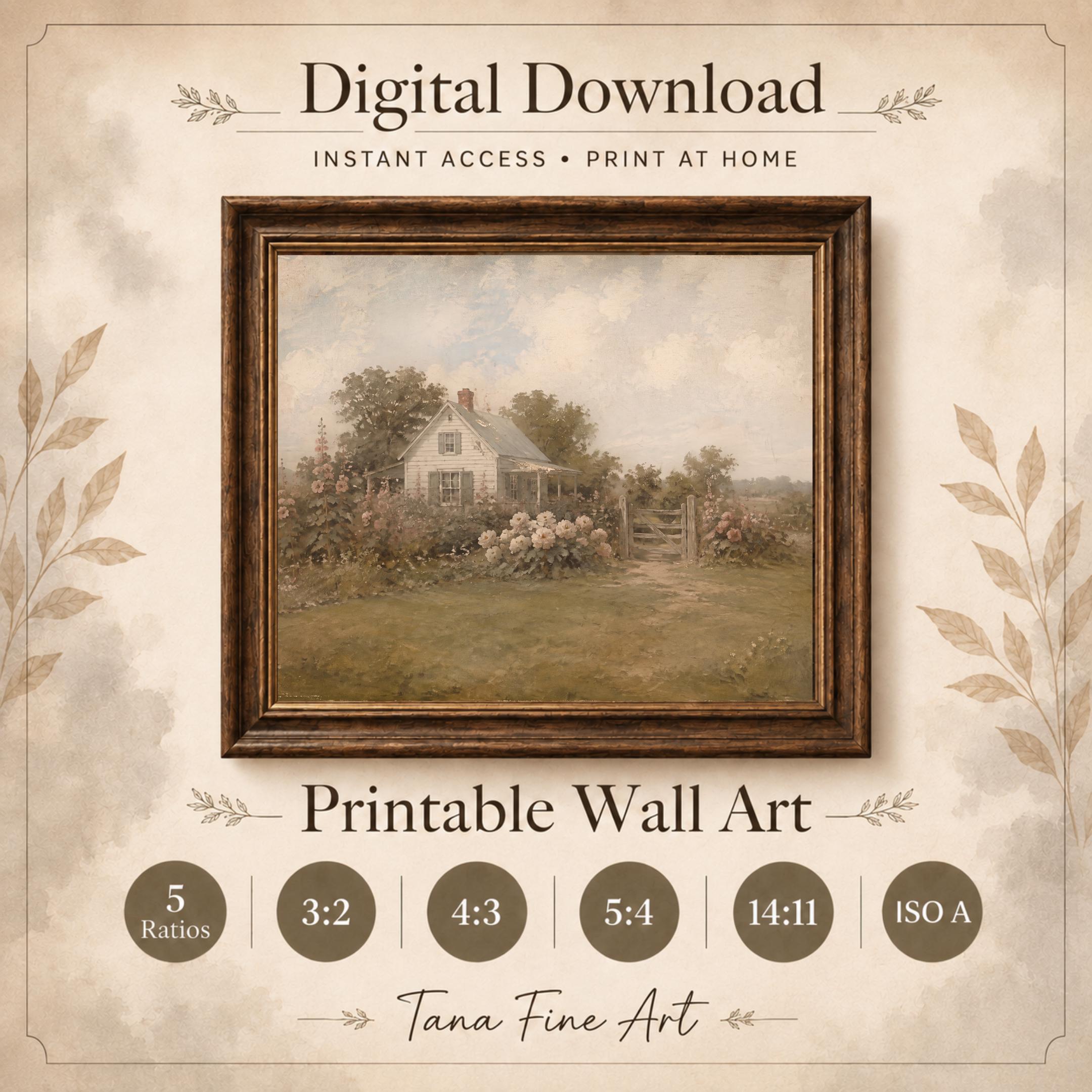 Vintage American Cottage Garden Printable Wall Art, Rustic Farmhouse Floral Landscape, Digital Download — image 8