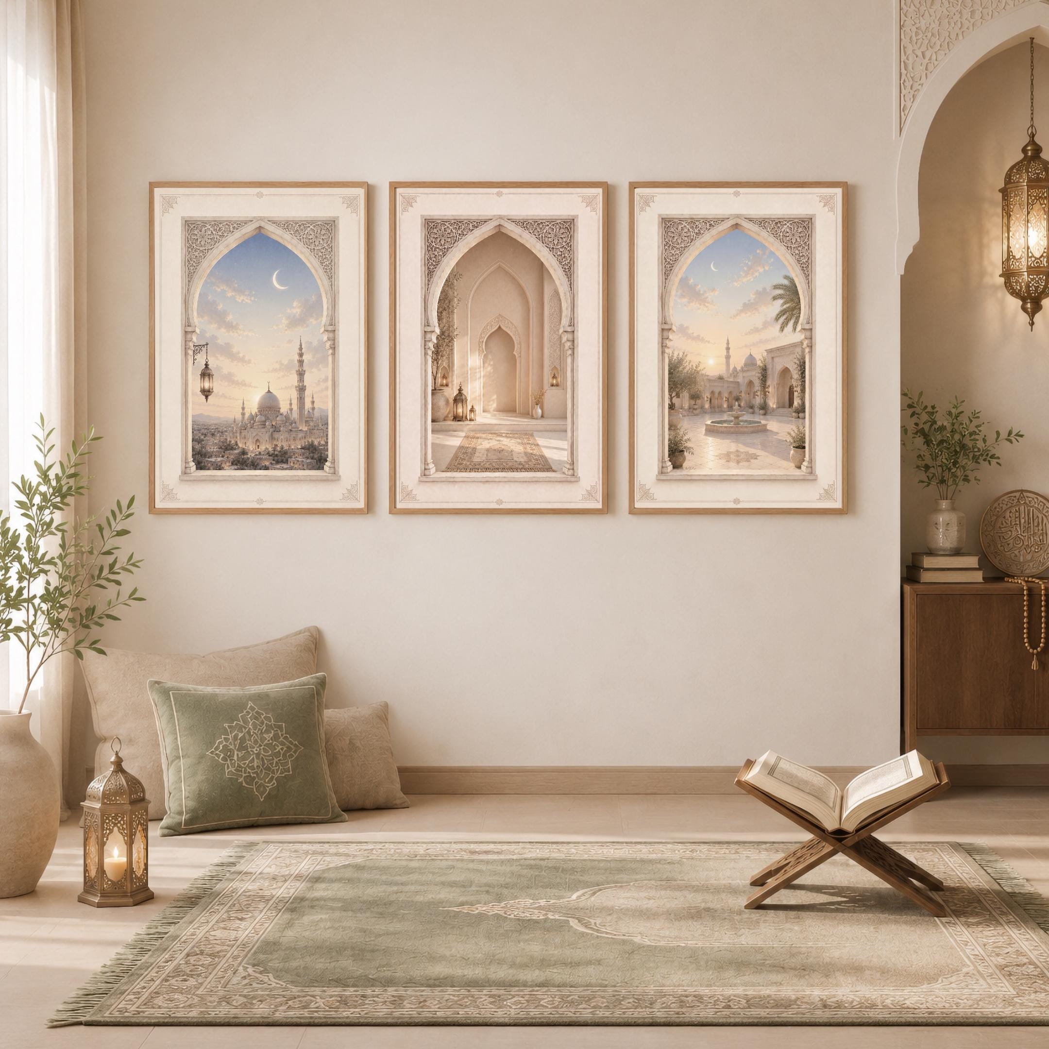 Islamic Wall Art Set of 3, Neutral Prayer Room Decor, Mosque Arch (Digital Download) — image 3