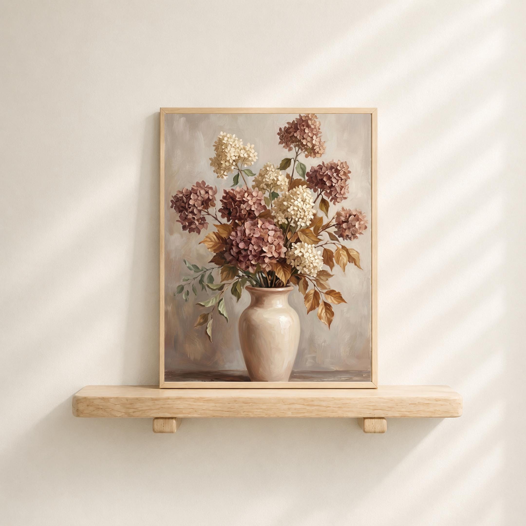 Fall Hydrangea Wall Art, Mauve Cream Floral Vase Print, Autumn Cottage Decor (Digital Download) — image 3
