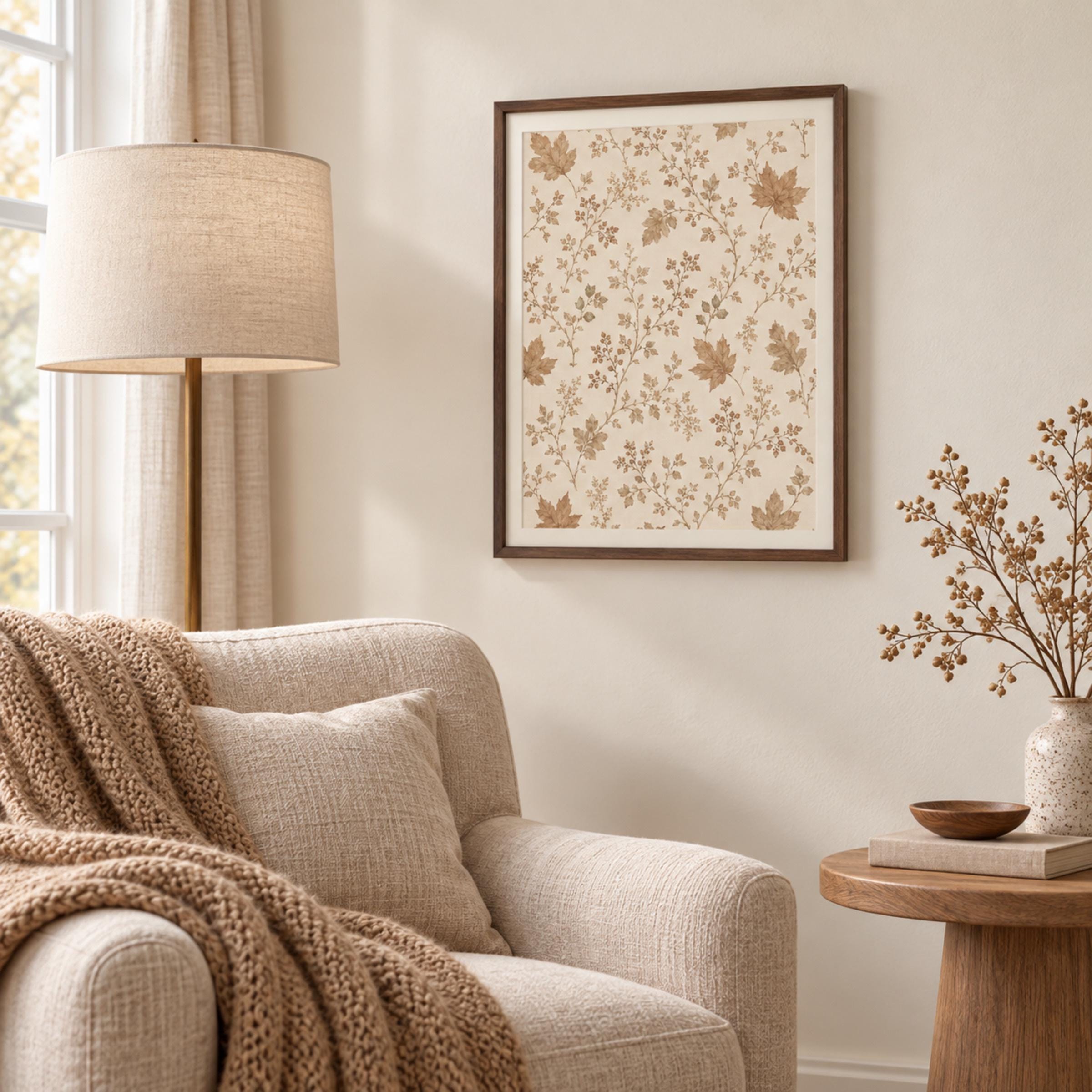 Fall Botanical Pattern Wall Art | Autumn Leaf Print | Neutral Cottage Decor Printable Digital Download — image 4