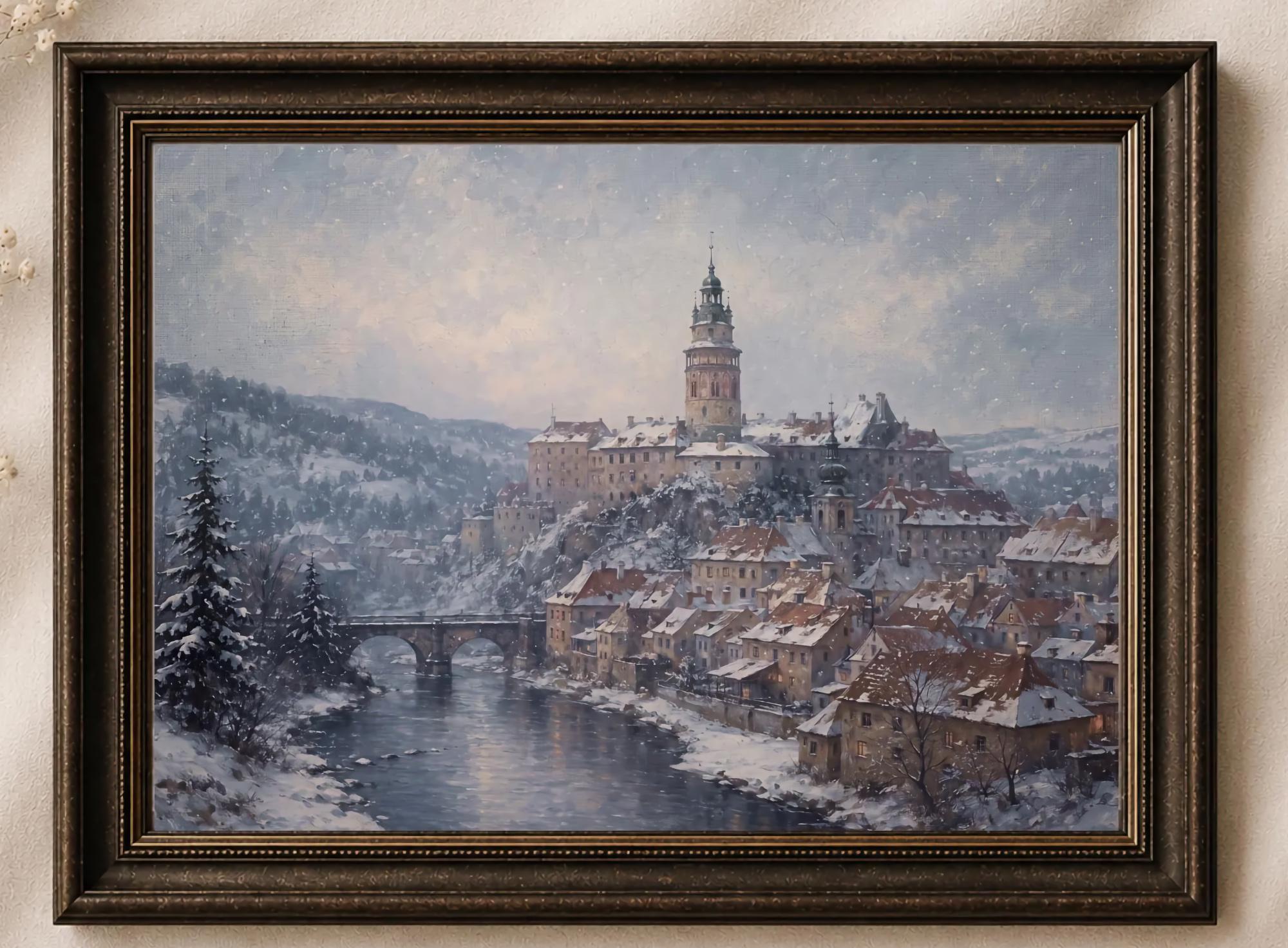 Český Krumlov-Inspired Snowy Riverside — image 2