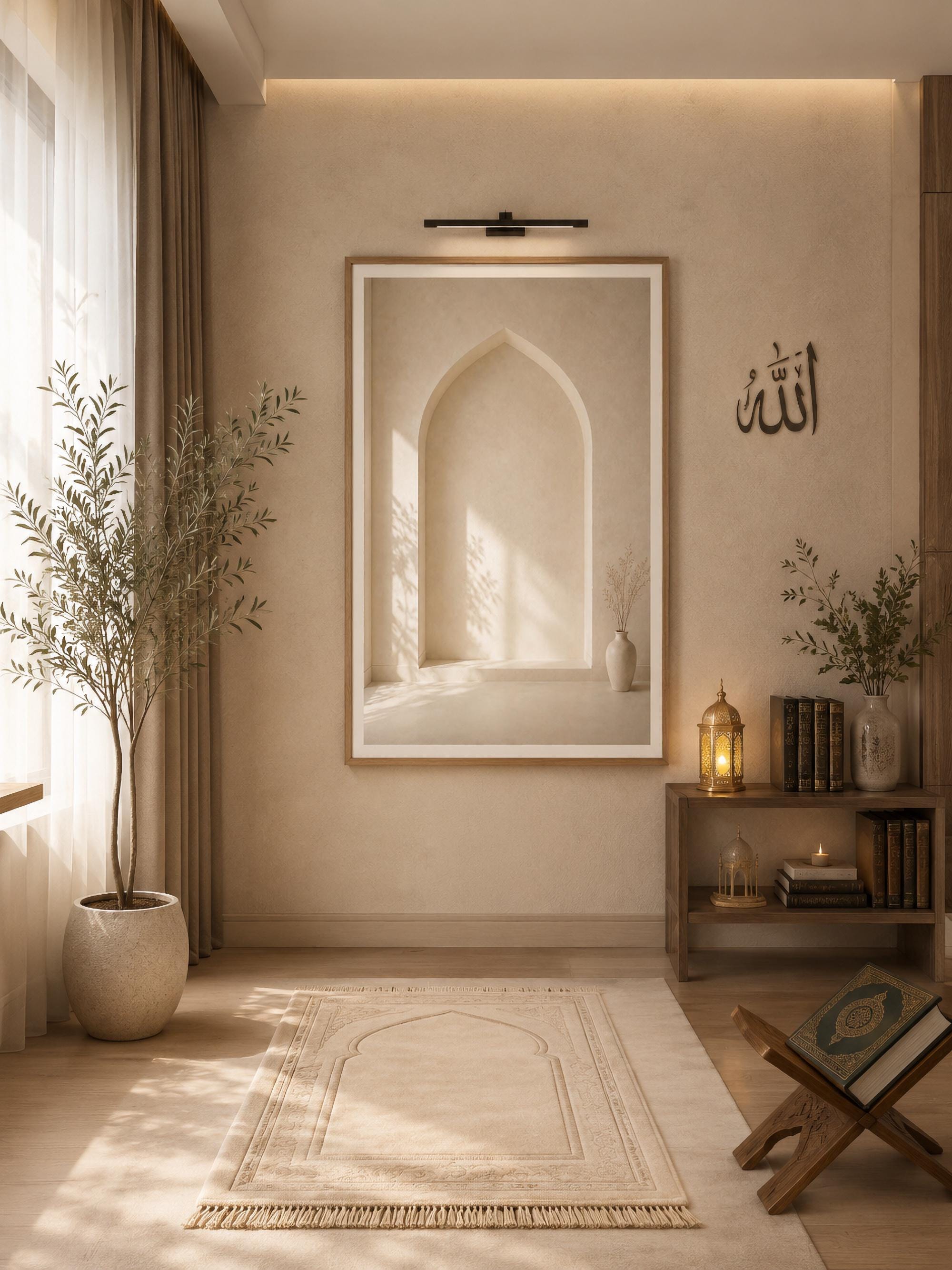 Minimal Mihrab Wall Art, Beige Islamic Prayer Room Print, Muslim Home Decor (Digital Download) — image 3