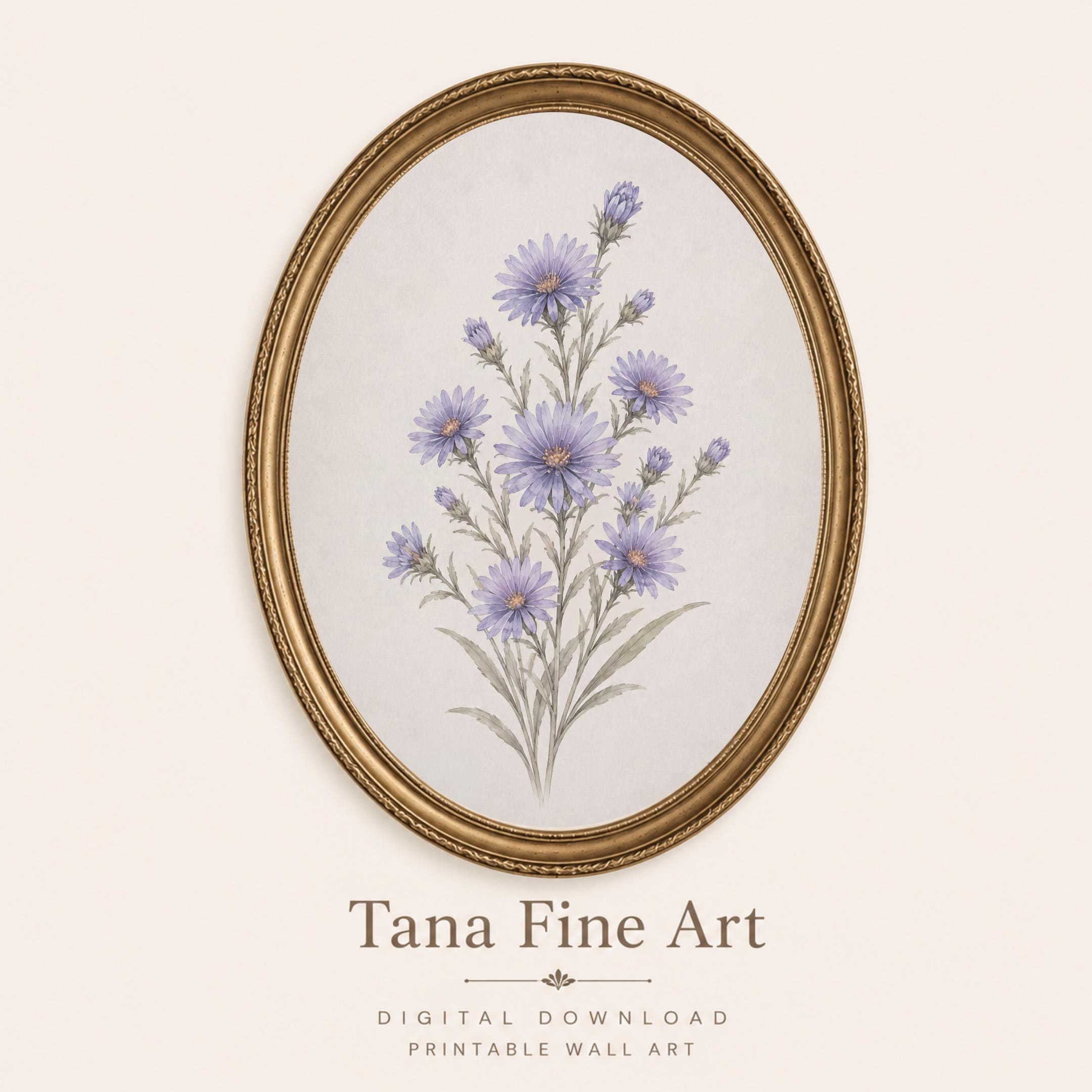 September Birth Flower Print | Aster Printable Wall Art | Purple Botanical Decor Gift Digital Download