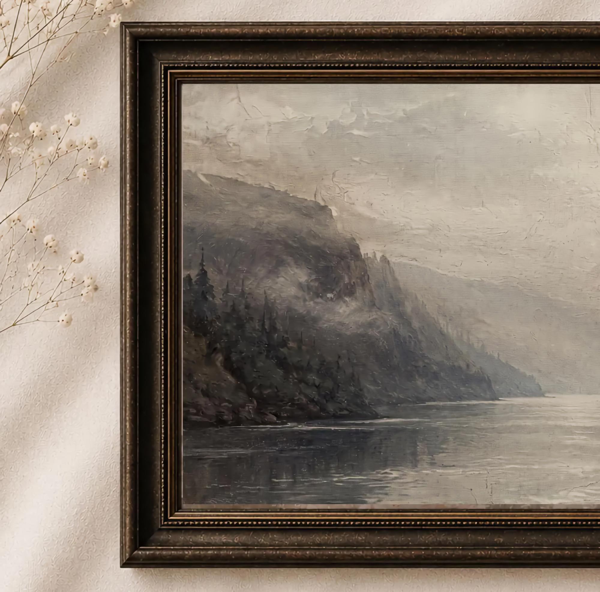 Misty Mountain Lake Printable Wall Art, Neutral Alpine Valley Landscape, Cabin Decor Digital Download — image 2