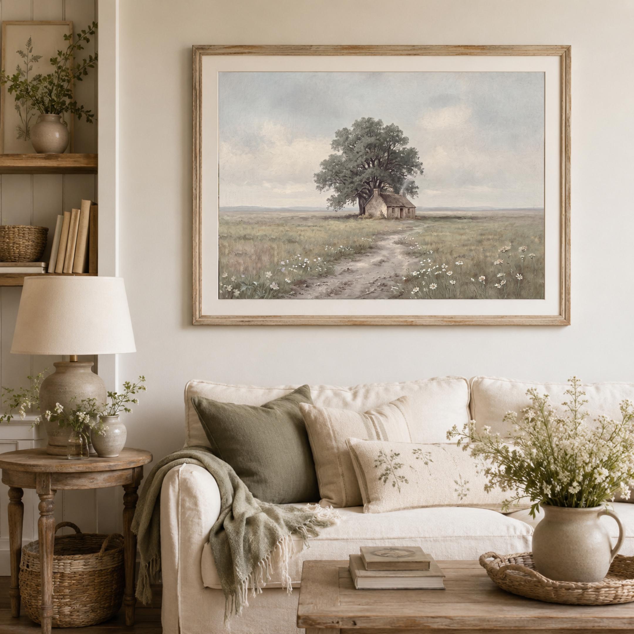 Vintage Cottage Landscape Print, Meadow Daisy Countryside Wall Art (Digital Download) — image 7